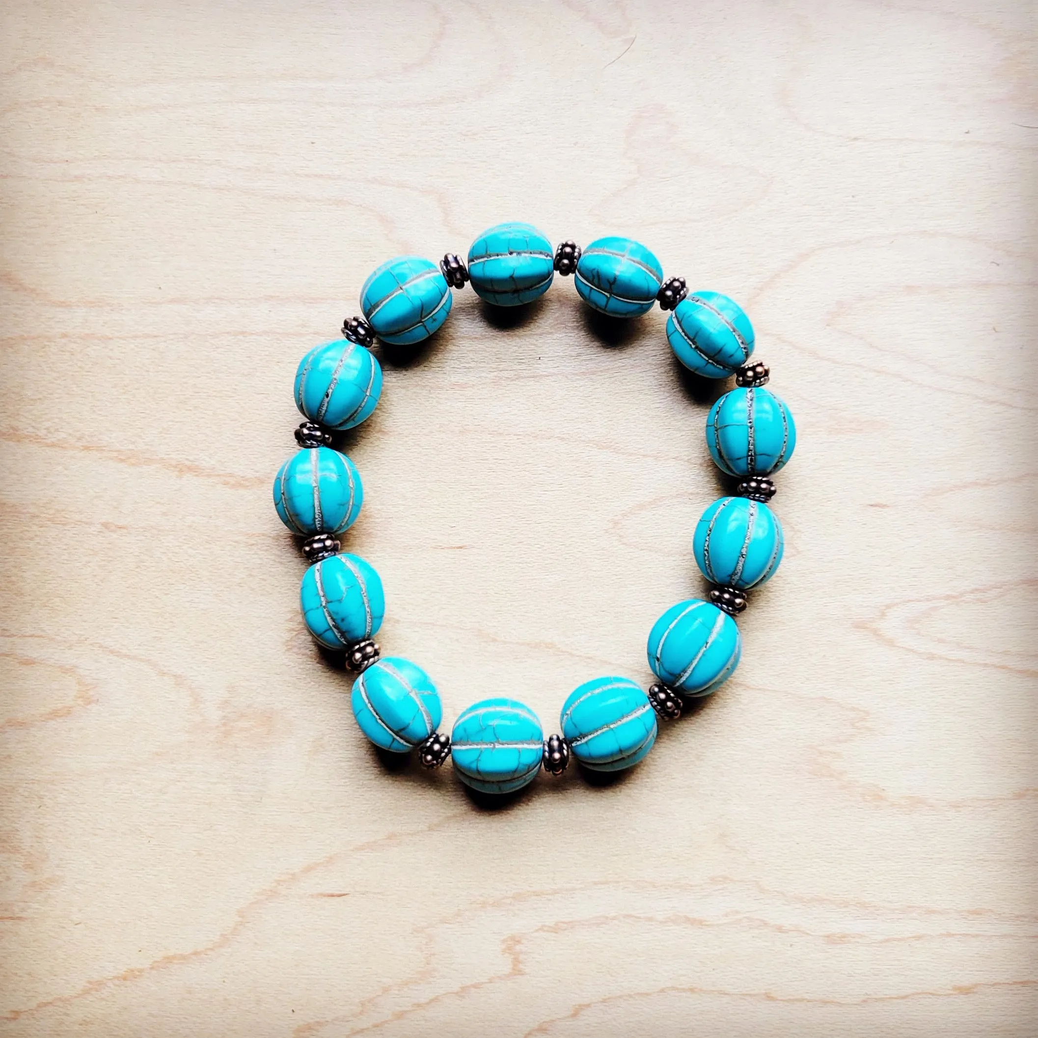 Turquoise Blue Melon Beaded Stretch Bracelet 809g