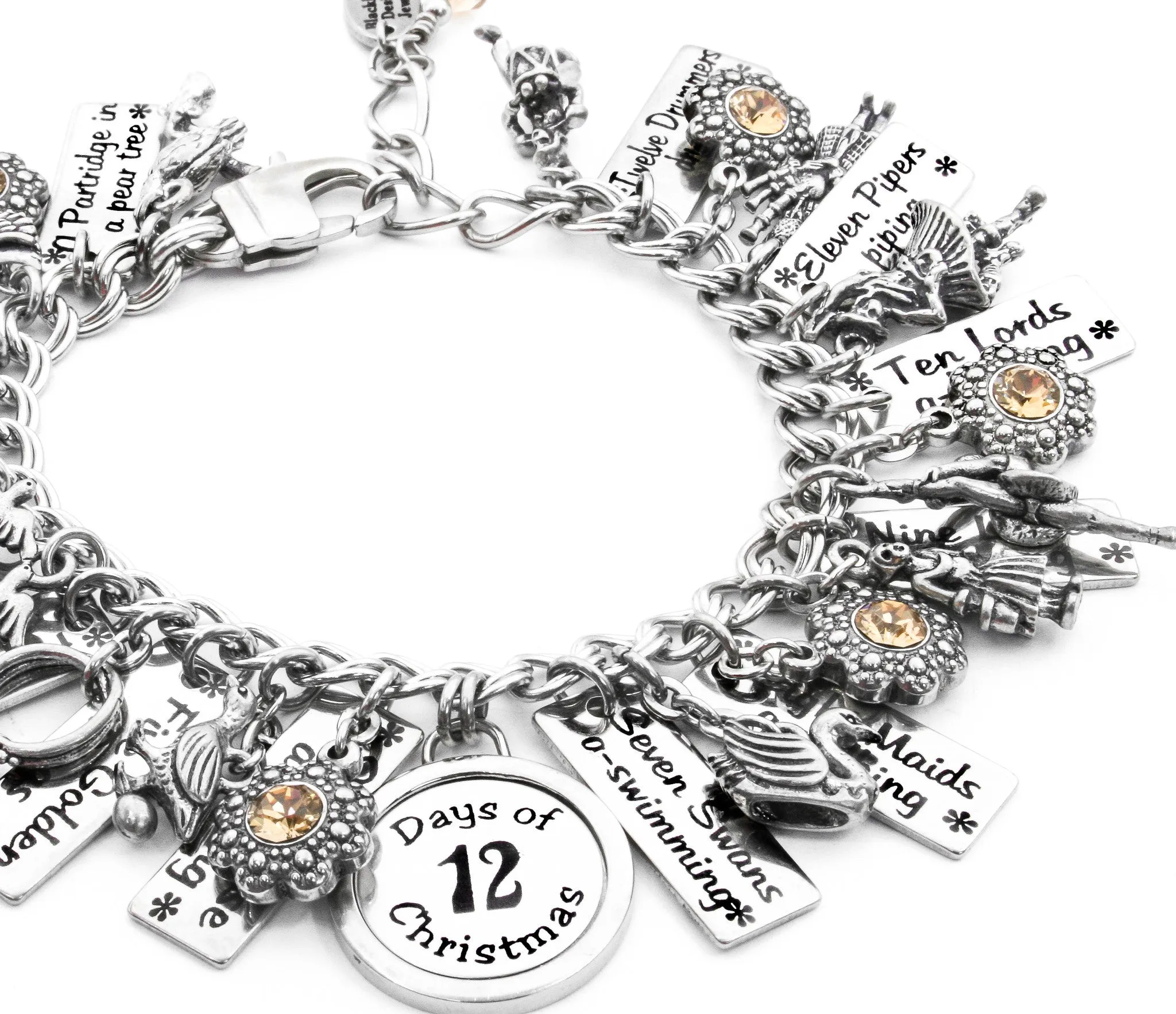 Twelve Days of Christmas Silver Bracelet