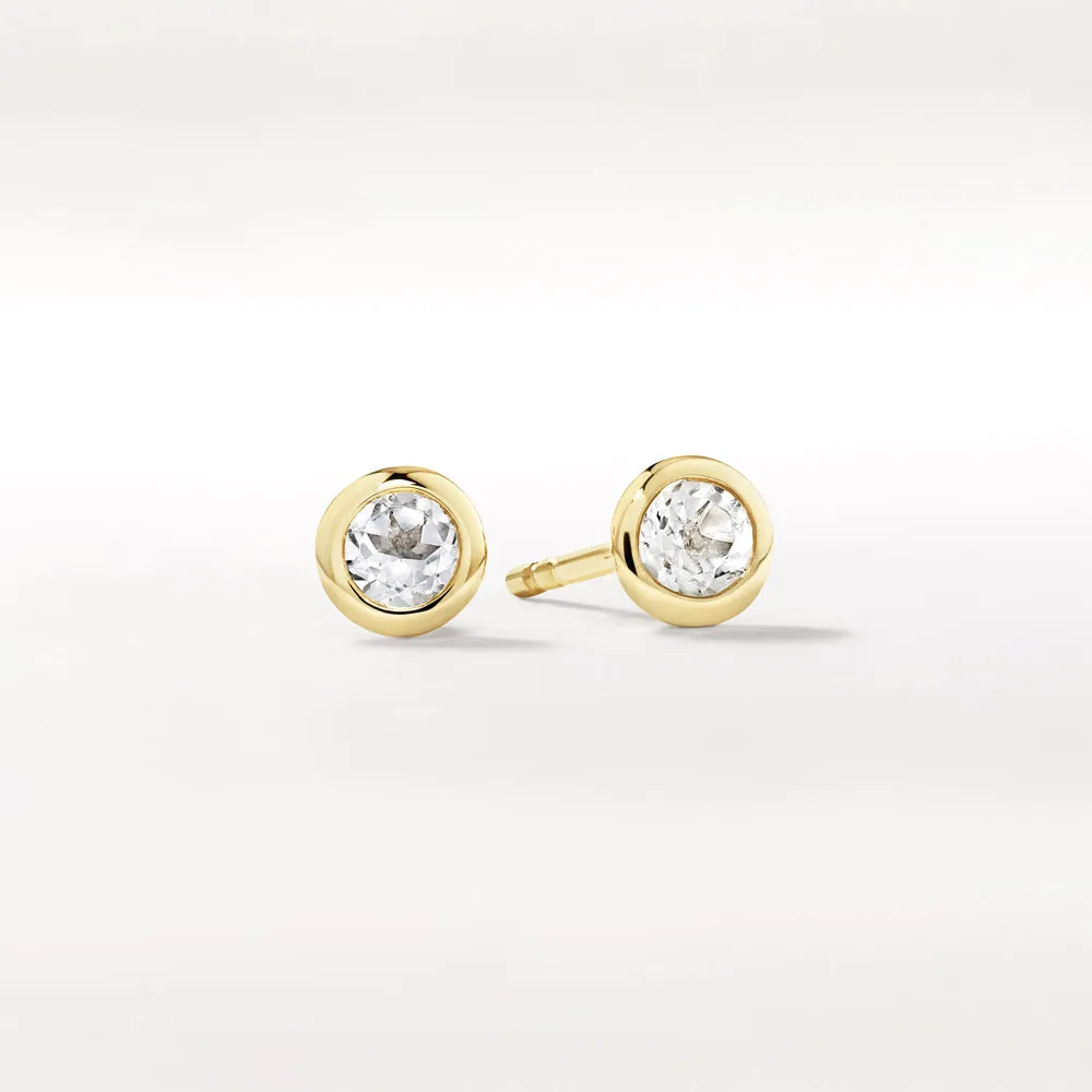 White Topaz Bezel Stud Earrings in 10k Gold