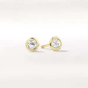 White Topaz Bezel Stud Earrings in 10k Gold
