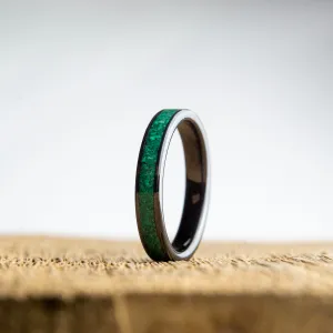 Womens black wedding band with Malachite inlay